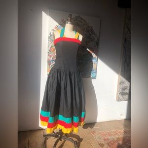 Vintage color block dress. 80’s does 40’s with fun button details.